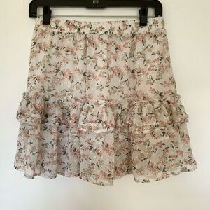 Floral Ruffle Skirt - Cream and Pink